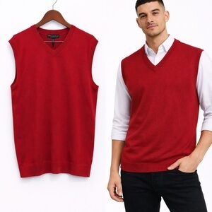 Red Sweater Vest Men V-Neck Knit Classic Preppy Layering 2XB